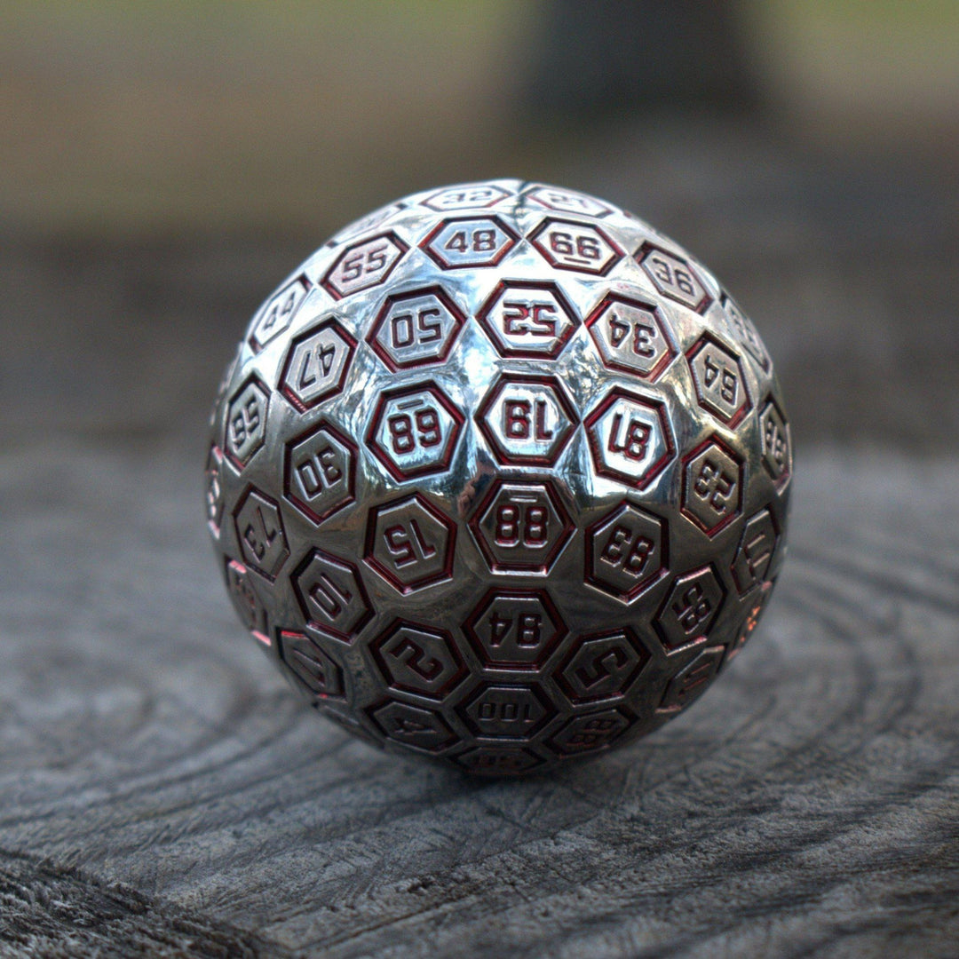 The Orb D100 -  Crimson and Silver Metal Die