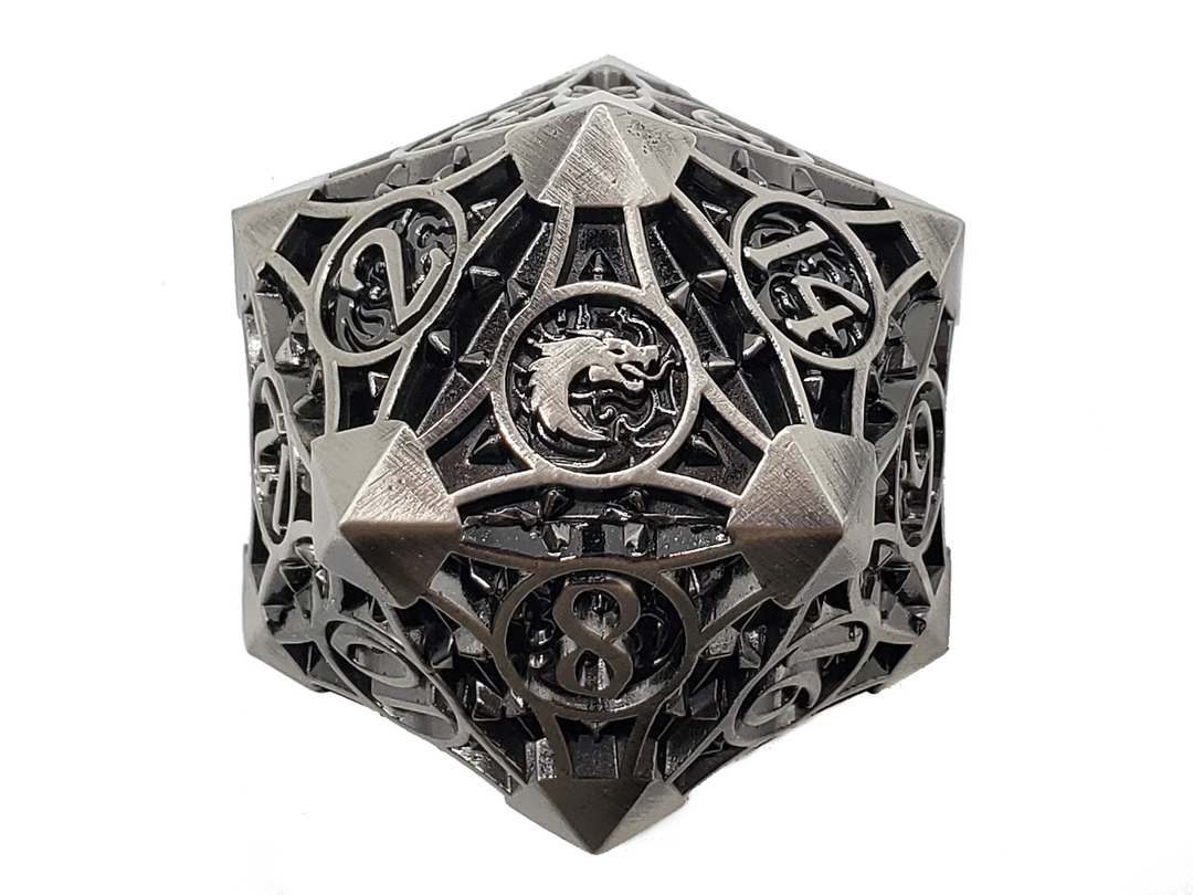 Jumbo 40mm D20 Metal Die - Ancient Silver