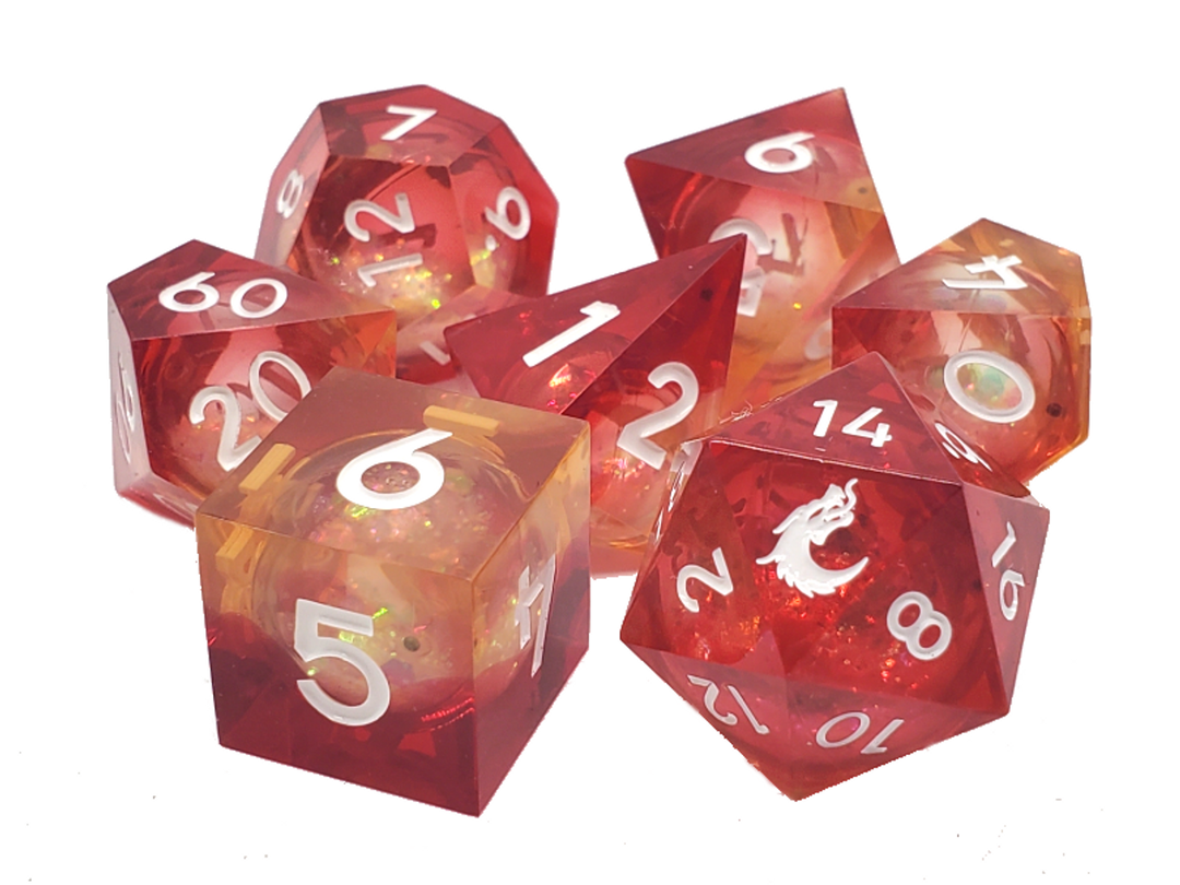 Liquid Core Sharp Edged Dice Set - Sunrise Fury