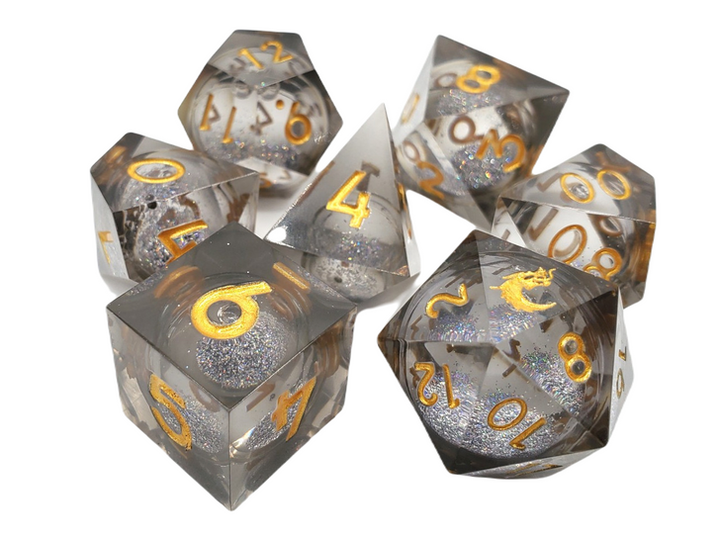 Liquid Core Sharp Edged Dice Set - Obsidian Fury